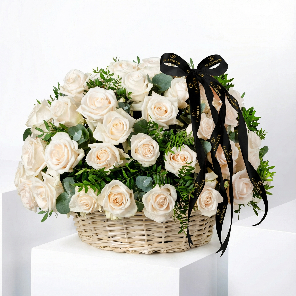 100 White Roses Basket