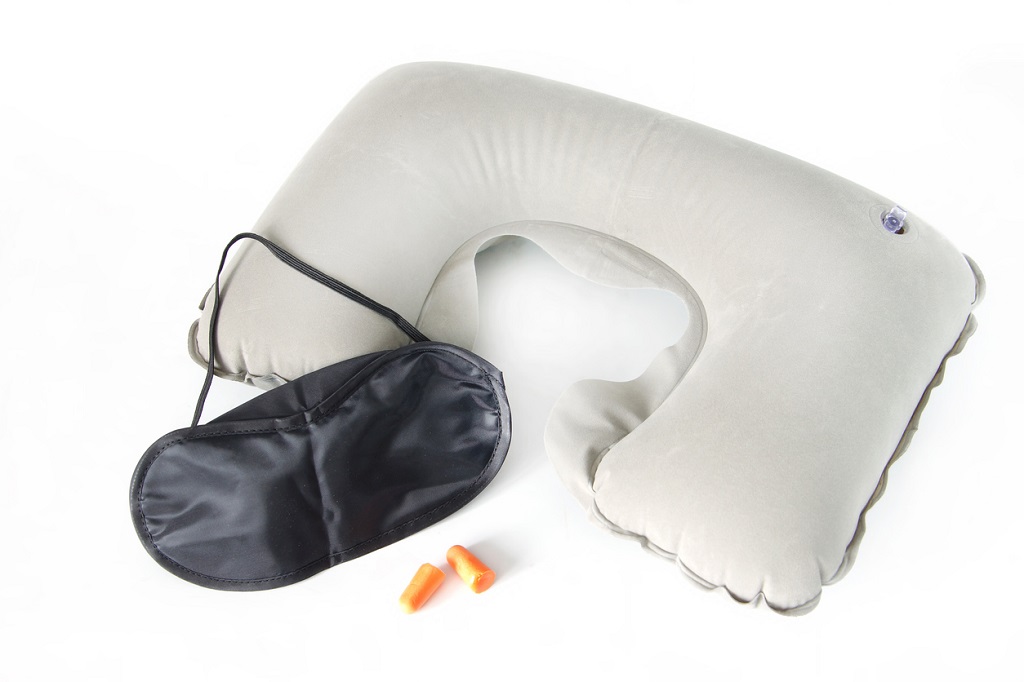 sleep mask, ear plugs, neck pillow