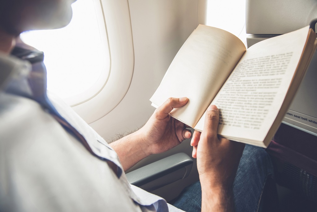 reading, book, flight, travel