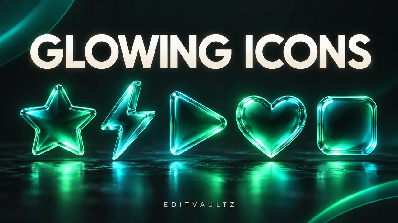 Illustrated glowing glass icons on a dark background