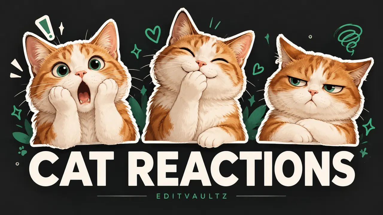 Original illustrated cat reaction stickers on a dark background