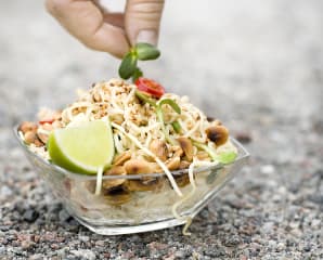 Nudelsallad med krabba och jordnötter (friluftsmat)