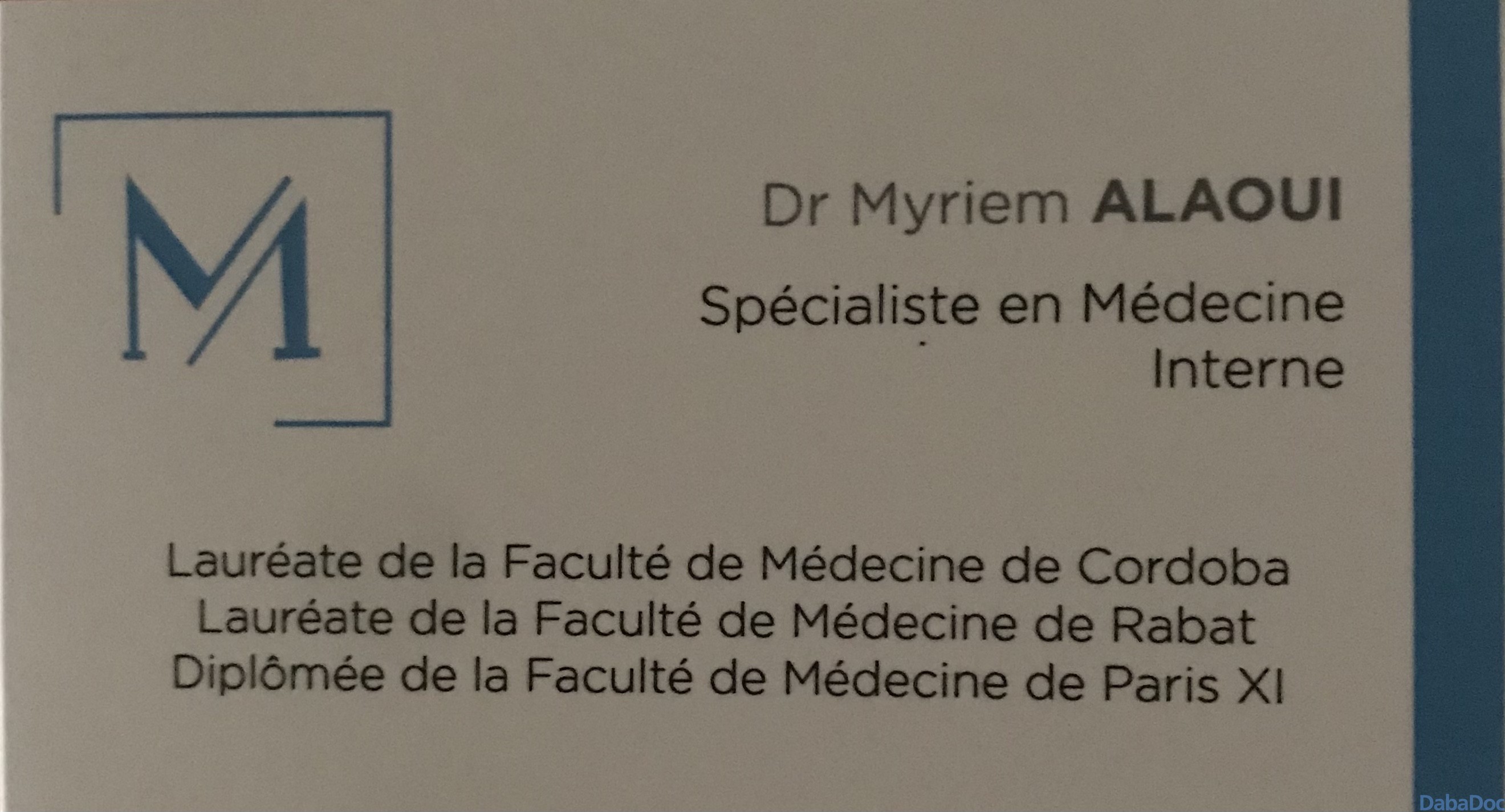 Dr Myriem Alaoui, Médecin interniste à Casablanca DabaDoc MA