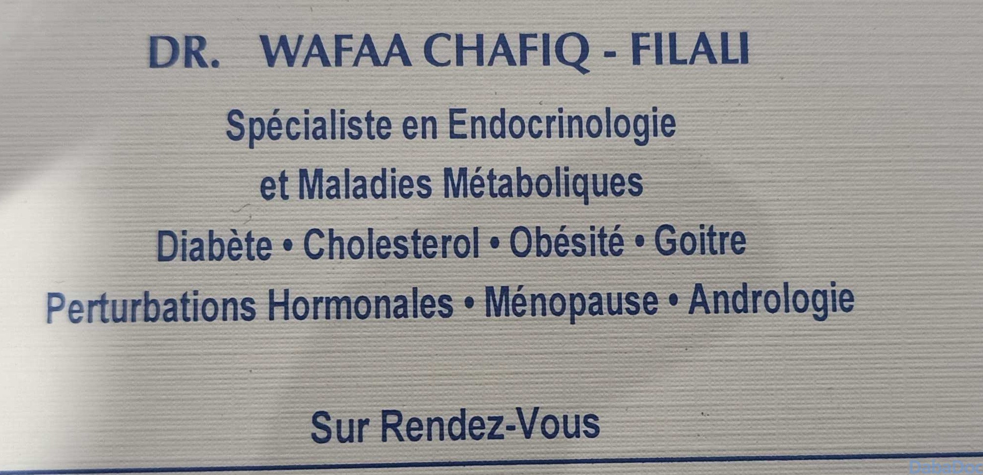 Dr Wafaa Chafiq Filali, Endocrinologue à Casablanca DabaDoc MA