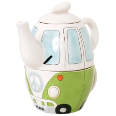 PEACE CAMPERVAN TEAPOT & CUP GREEN