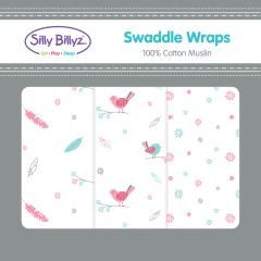 MUSLIN SWADDLE WRAP 3PK - ORCHARD BIRDS