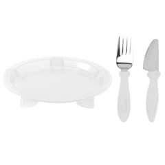 LETS EAT PLATE KNIFE & FORK WHITE