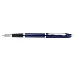 Century II Blue Lacquer Fountain Pen, Medium Nib, with Chrome Polished Trim