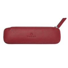 Pen Pouch Leather Double Zip Close Red