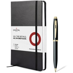 100 Glossy Black Gold Trim Ballpoint Pen +A5 Notebook