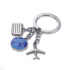 Keyring 3 Charms plane, suitcase, globe