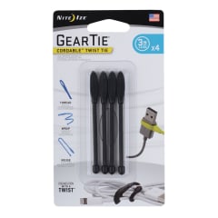 NITE IZE Gear Tie Cordable Twist Tie 3in 4Pk Black