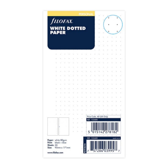 FILOFAX PERSONAL REFILL WHITE DOTTED 30PK