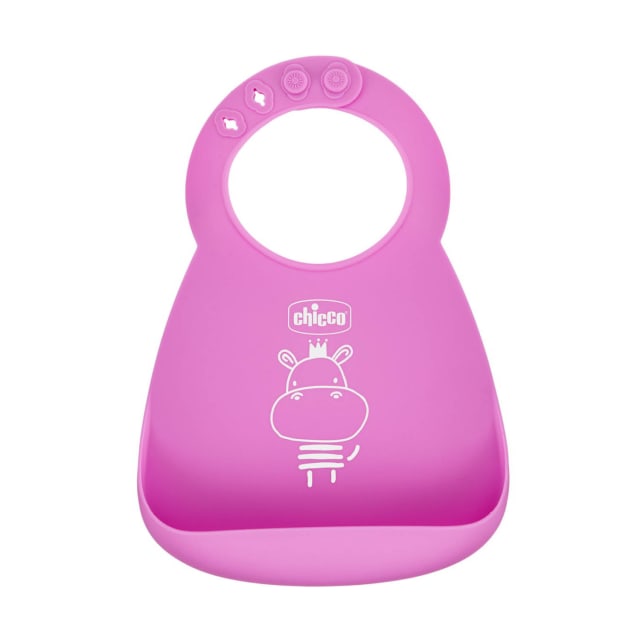 CHICCO Silicone Bib with Crumble Catcher Pink