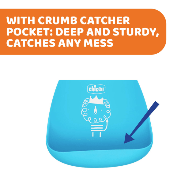 CHICCO Silicone Bib with Crumble Catcher Blue