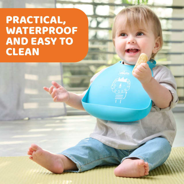 CHICCO Silicone Bib with Crumble Catcher Blue