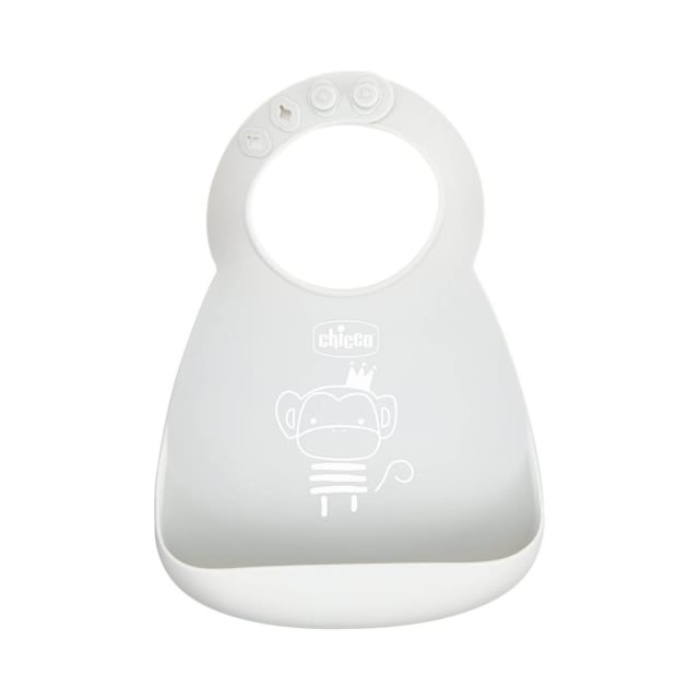 CHICCO Silicone Bib with Crumble Catcher Grey