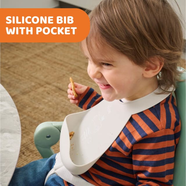 CHICCO Silicone Bib with Crumble Catcher Grey