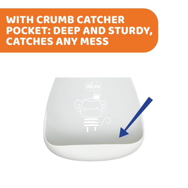 CHICCO Silicone Bib with Crumble Catcher Grey