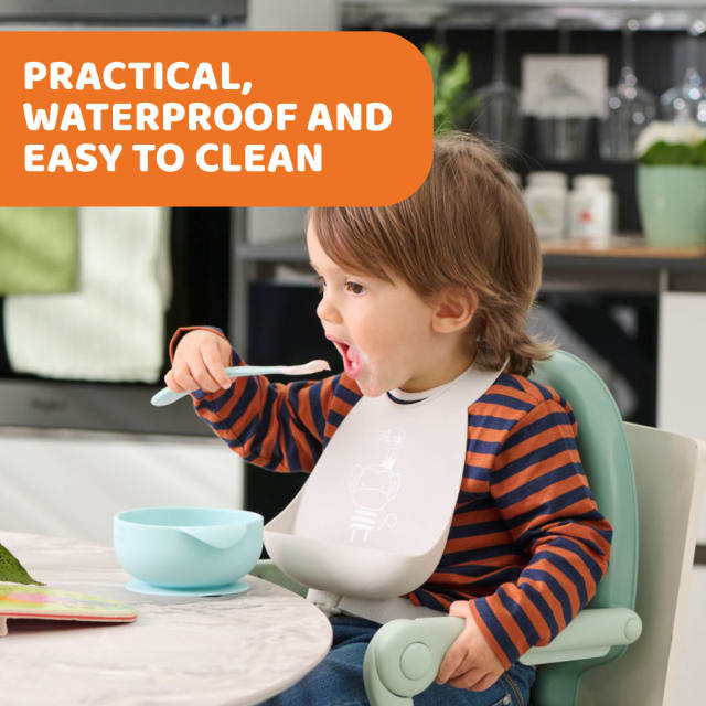 CHICCO Silicone Bib with Crumble Catcher Grey
