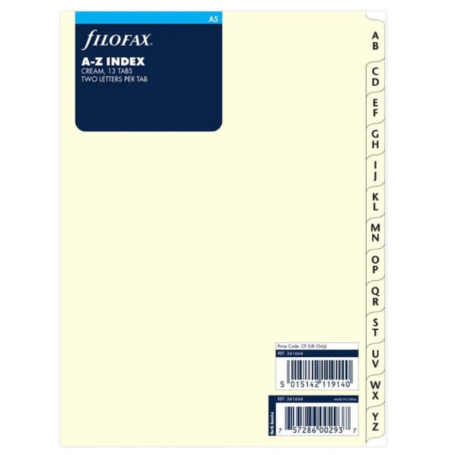 FILOFAX A5 CREAM INDICIES 6PK