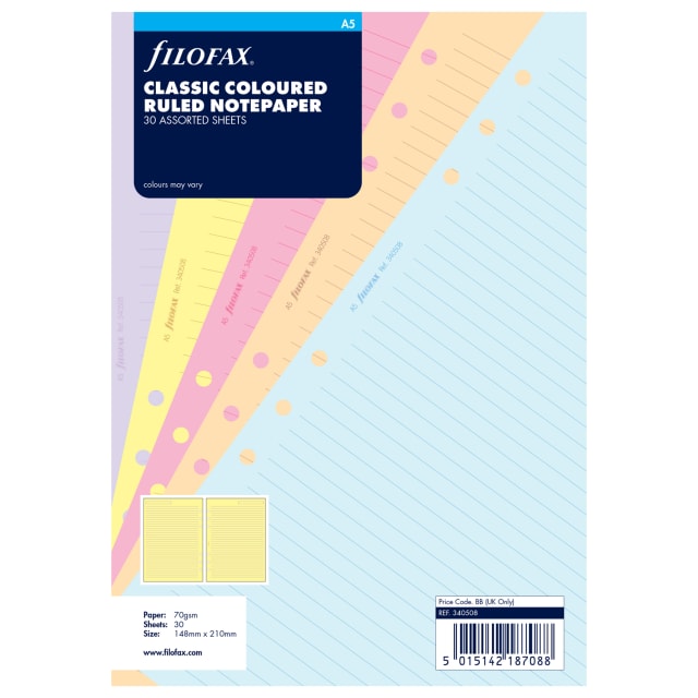 FILOFAX A5 REFILL CLASSIC COLOUR RULED 30PK