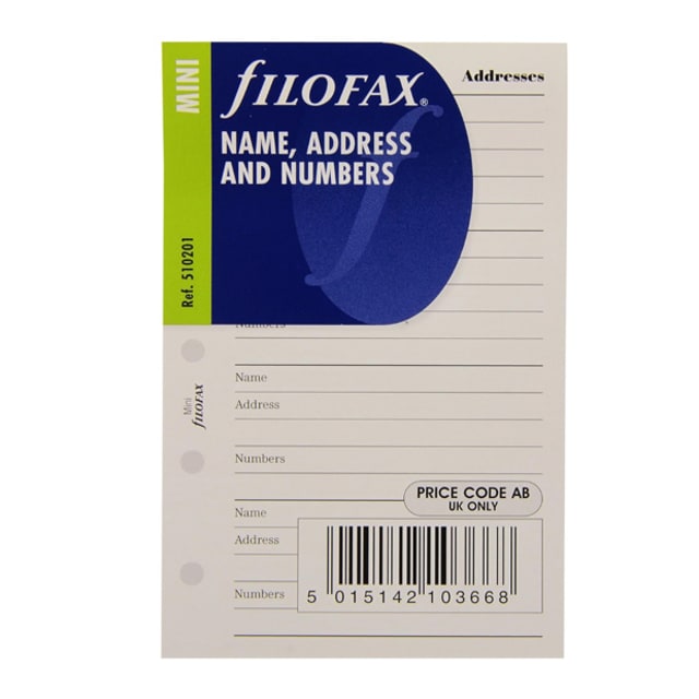 FILOFAX MIN NAME AND TELEPHONE NO