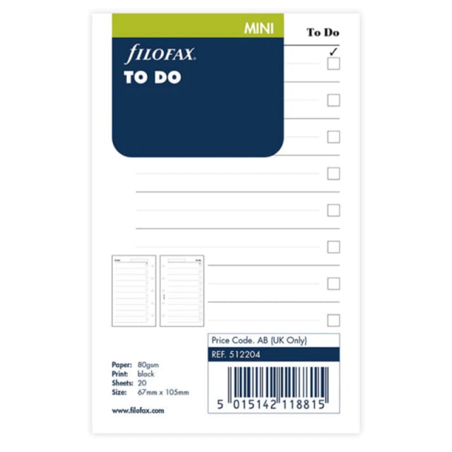 FILOFAX MIN TO DO REFILL 20PK