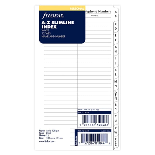 FILOFAX PER CRM A-Z SLIM INX NME/PH