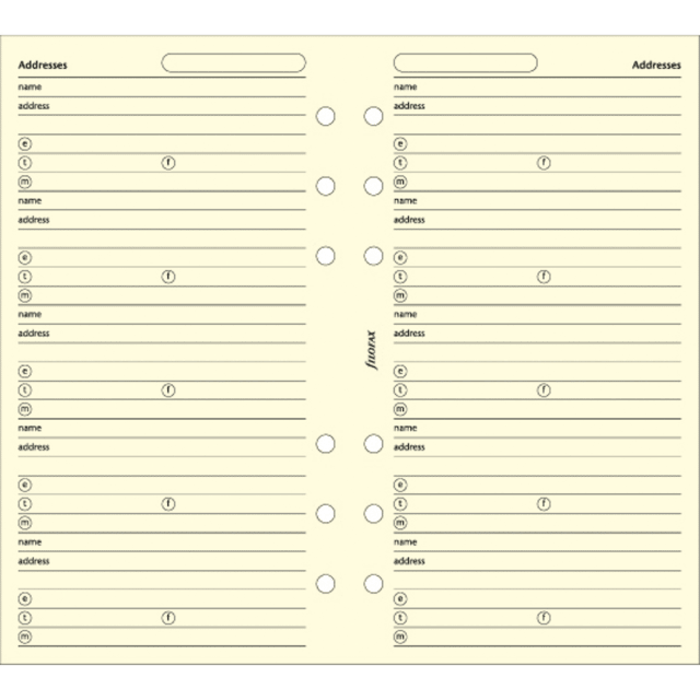 FILOFAX PERSONAL CREAM NAME/ADDRESS/EMAIL/PHONE/FAX