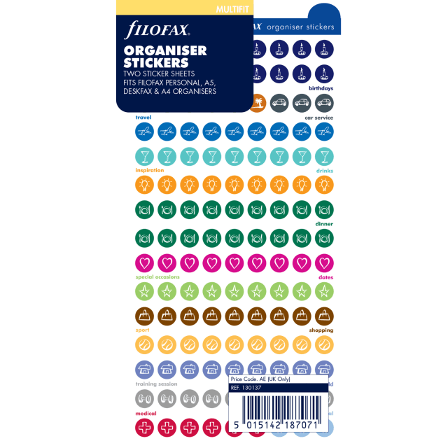 FILOFAX MULTIFIT ORGANISER STICKERS LGE 2PK