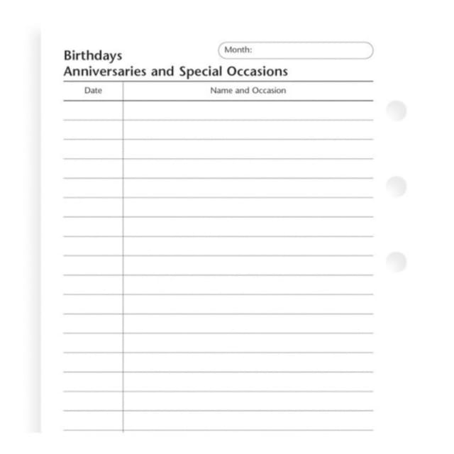 FILOFAX PKT BDAY ETC REFILL 20PK