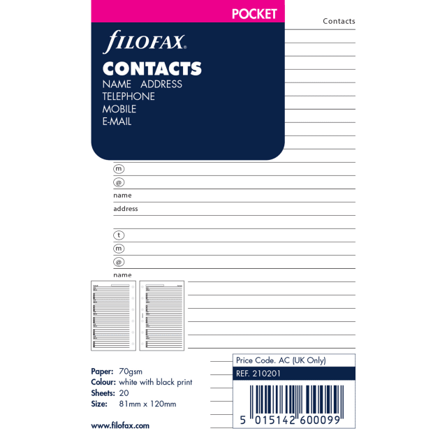 FILOFAX POCKET NAME, ADDRESS & PHONE