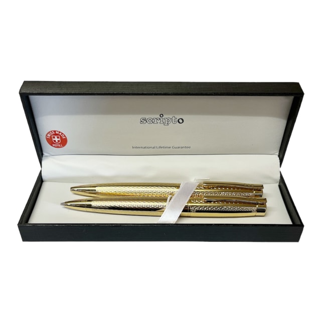 SCRIPTO Tribute Ballpoint + Mechanical Pencil Gold Etched