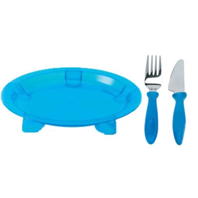 STEADYCO LETS EAT PLATE KNIFE FORK BLUE