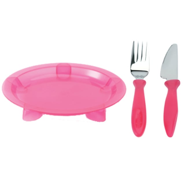 STEADYCO LETS EAT PLATE KNIFE FORK PINK