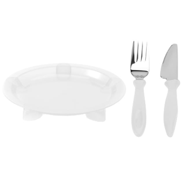 STEADYCO LETS EAT PLATE KNIFE FORK WHITE