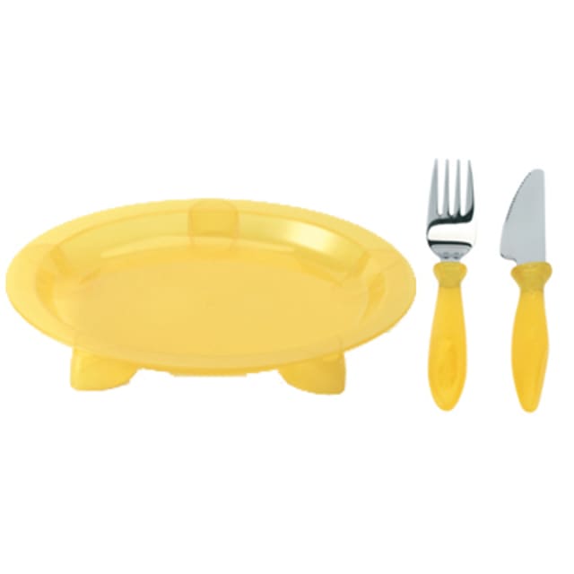 STEADYCO LETS EAT PLATE KNIFE FORK YELLOW