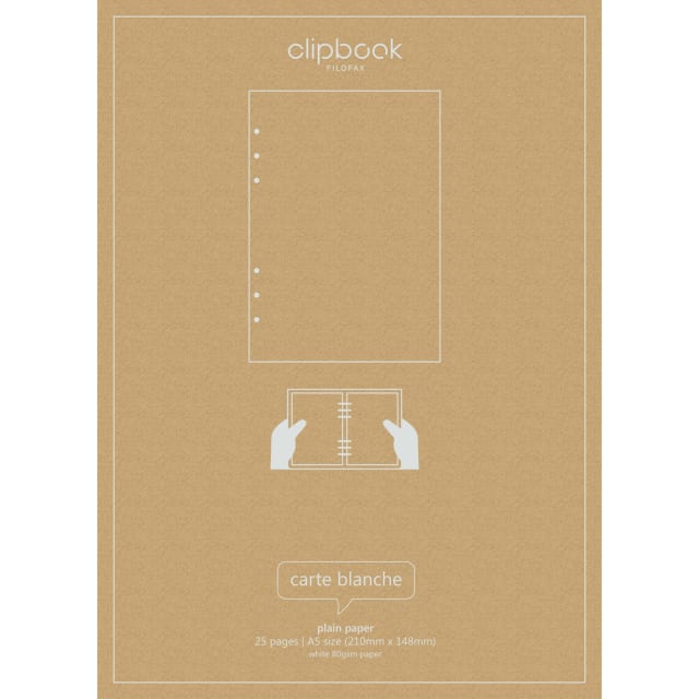 FILOFAX A5 CLIPBOOK REFILL WHITE PLAIN 25PK