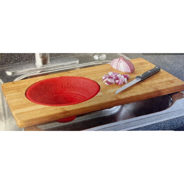 DEXAS Bamboo Board and Strainer Grey