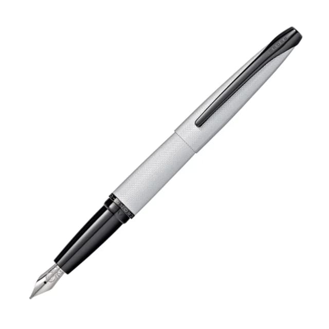 CROSS ATX Brushed Chrome Etched Diamond Fountain Pen, Fine Pencil