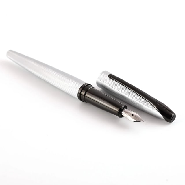 CROSS ATX Brushed Chrome Etched Diamond Fountain Pen, Fine Pencil