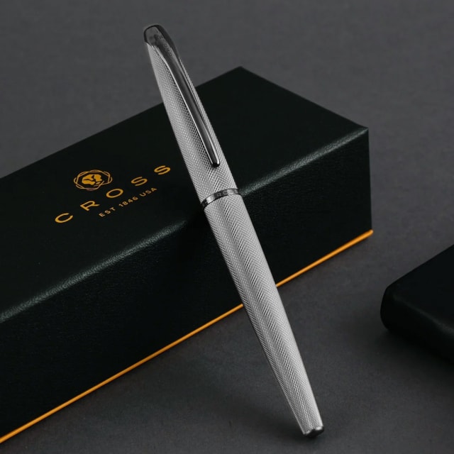CROSS ATX Brushed Chrome Etched Diamond Fountain Pen, Fine Pencil