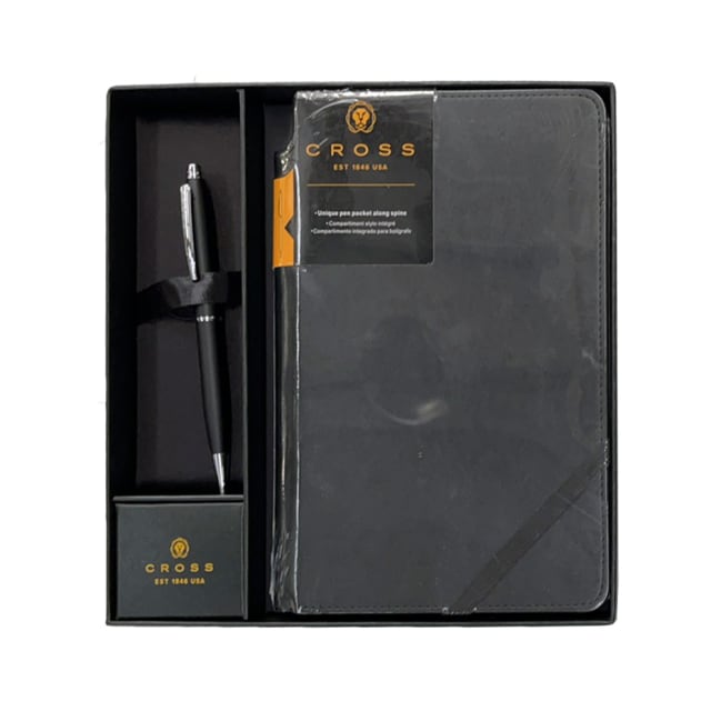 CROSS Stratford Satin Black Ballpoint & Black Journal Set
