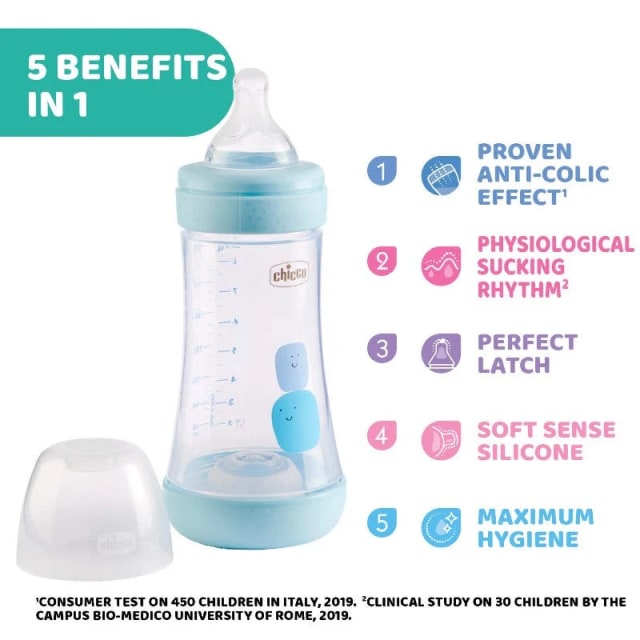 CHICCO Bottle: Perfect5 Sil 240ml 2m+ Med Blue