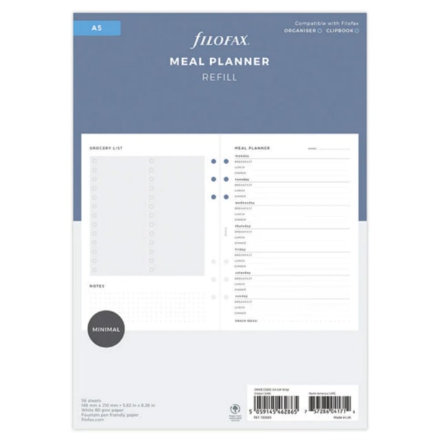 Filofax A5 Refill Meal Planner Pack 56pc