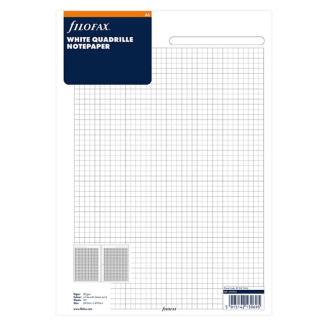 FILOFAX A4 Refill Quadrille Paper White 20pk