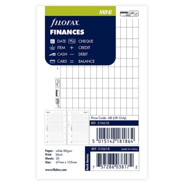 FILOFAX Mini Refill Finances White 20pg