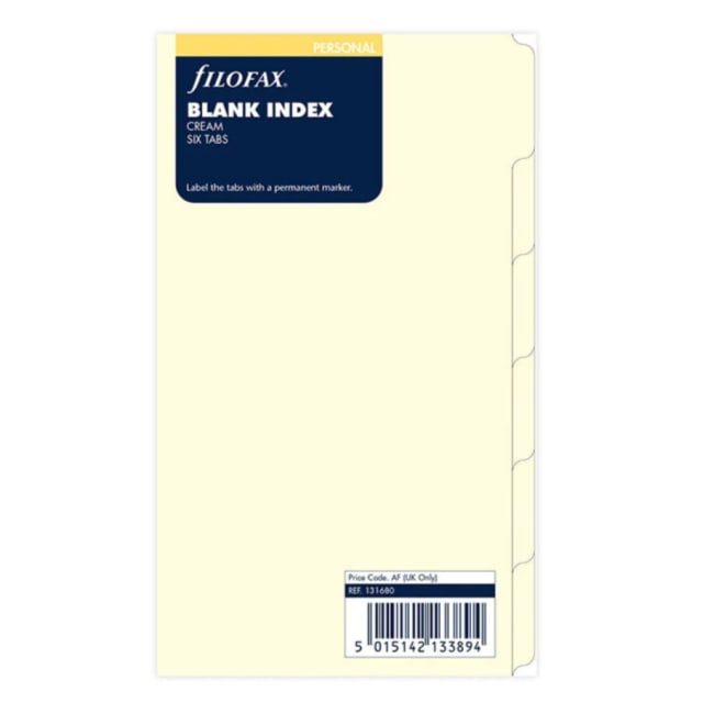 FILOFAX Per Refill Blank Index 6 tabs Cream