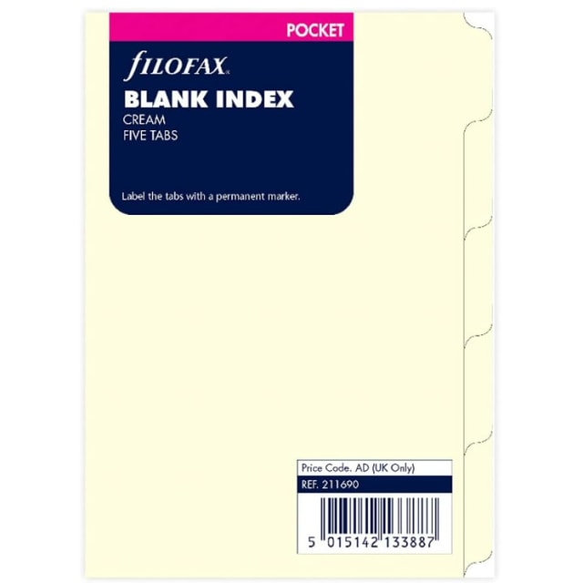 FILOFAX Pkt Refill Blank Index 5 tabs Cream